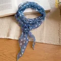Blue polka dot chiffon scarf necklace with vintage fabric rose detail - Two-Piece Set / Blue Polka Dot
