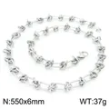 Geometric oval link knotted stainless steel necklace in silver finish, length 550mm and 37g weight - Necklace / 55cm (KN228589-Z) / Silver