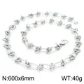 Silver titanium steel necklace with geometric oval links and knots, 600x6mm. - Necklace / 60cm (KN228590-Z) / Silver