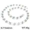 Minimalist silver titanium steel chain necklace with geometric oval knot design links - Necklace / 71cm (KN228592-Z) / Silver