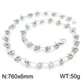 Silver titanium steel knotted oval link chain necklace, 760x6mm size and 50g weight - Necklace / 76cm (KN228593-Z) / Silver