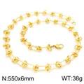 High-quality geometric knotted link titanium steel chain necklace with polished gold finish - Necklace / 55cm (KN228596-Z) / Gold