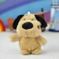 Detailed view of a cute plush puppy keychain featuring soft brown fur and black ears - White Lanyard Style / 12cm High / Big Nose Dog - Long Ear Light Brown