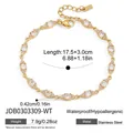 Detailed specifications and measurements of gold stainless steel cubic zirconia bracelet - Round and Olive Rhinestone Style (JDB0303309-WT)