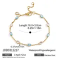 Detailed view of gold stainless steel bracelet with light blue and white zircons - Light Blue Marquise Rhinestone Style (JDB0312217)
