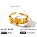 Detailed view of gold stainless steel flower ring with 17mm diameter and 1.4g weight. - Adjustable Open / Flower Shape Style (NB-R25003) / Gold