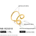 Detailansicht eines unregelmäßigen geometrischen Edelstahlrings mit Maßen und Gewicht - Einstellbar Offen / Geometrischer Unregelmäßiger Gehämmerter Stil (NB-R25010) / Gold