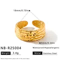 Elegant gold-colored stainless steel irregular floral ring for women, 18mm band size - Adjustable Open / Geometric Irregular Pattern Style (NB-R25004) / Gold