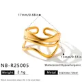 Gold stainless steel wavy geometric ring featuring a multi-layer irregular design for women - Adjustable Open / Multi-layer Wavy Style (NB-R25005) / Gold