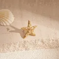 Clip d'oreille étoile de mer doré élégant présenté sur une pierre de sable texturée - Boucle d'oreille à clip - Étoile de mer spirale dorée