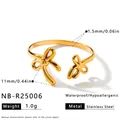 Elegant gold-plated stainless steel bow-shaped open ring with product dimensions - Adjustable Open / Double Bow Knot Style (NB-R25006) / Gold