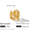 Eleganter unregelmäßiger Ring aus Edelstahl mit Goldblumenmuster für Damen im Nischen-Design - Einstellbar Offen / Hohlblumenwirbel-Stil (NB-R25007) / Gold