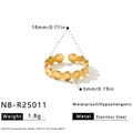 Goldener Edelstahlring mit geometrischen Kreisen sowie Gewichts- und Größenangaben - Einstellbar Offen / Scheiben Gliederstil Geometrisch (NB-R25011) / Gold