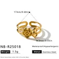 Premium Edelstahlring mit Blumendesign in Goldoptik, Doppelband und 17 mm Durchmesser - Einstellbar Offen / Rosen Doppelring Offen Stil (NB-R25018) / Gold