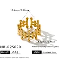 Geometrischer goldener Edelstahlring, wasserfester und allergikerfreundlicher Schmuckstück - Einstellbar Offen / Gerasterter Gitter Geometrischer Stil (NB-R25020) / Gold
