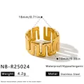 Geometrischer gewellter Edelstahlring in Gold, 10 mm breit, wasserfest und hypoallergen - Einstellbar Offen / Geometrischer Wellen Offen Designstil (NB-R25024) / Gold