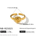 Eleganter vergoldeter Edelstahlring mit Sonne- und Mond-Design für Damen, verstellbar - Einstellbar Offen / Sonne Mond Gesicht Reliefstil (NB-R25025) / Gold
