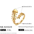 Goldener Fischgräten-Ring aus Edelstahl für Damen, wasserfester, hypoallergener Schmuck - Einstellbar Offen / Fischgrätenform Offen Stil (NB-R25029) / Gold
