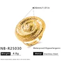 Großer goldener Edelstahlring mit Hammerschlag-Spirale, 26mm Durchmesser, allergikerfreundlich - Einstellbar Offen / Spiral Gehämmerter Offen Stil (NB-R25030) / Gold
