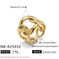 Unregelmäßiger vergoldeter Edelstahl-Kettenring für Damen mit 17 mm und 18 mm Durchmesser - Einstellbar Offen / Unregelmäßiger Geometrischer Kettendesignstil (NB-R25032) / Gold