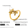 Goldener Edelstahlring mit Seestern und Koralle, verstellbare Größe - Einstellbar Offen / Seestern Koralle Asymmetrisch Offen Stil (NB-R25033) / Gold