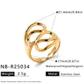 Goldener geometrischer Edelstahlring mit hohlem, unregelmäßigem Blumendesign, 2,5 g. - Einstellbar Offen / Geometrischer Stromlinien Hohl Offen Stil (NB-R25034) / Gold