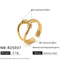 Vergoldeter Edelstahlring mit Knotendesign, Maßangaben und hypoallergenen Merkmalen. - Einstellbar Offen / Doppellagiger Verflochtener Twist Offen Stil (NB-R25037) / Gold