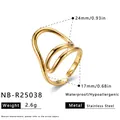 Goldener unregelmäßiger geometrischer Ring aus Edelstahl mit Größenangaben - Einstellbar Offen / Unregelmäßiger Umwickelter Stromlinienstrukturstil (NB-R25038) / Gold