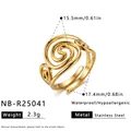 Goldvergoldeter Spiralring aus Edelstahl mit hypoallergenem Design für Damenmode - Einstellbar Offen / Spiral Floral Geometrischer Offen Stil (NB-R25041) / Gold