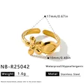 Verstellbarer goldener Edelstahl Blumenring wasserfest hypoallergen Schmuckdesign - Einstellbar Offen / Unregelmäßiger Blumen Geometrischer Designstil (NB-R25042) / Gold
