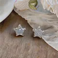 Vista detallada de pendientes de estrella plateados con textura única de hielo picado. - Estilo Estrella / Plata-Azul