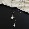 Elegante minimalistische zilveren ster lariat ketting, lange trui ketting voor dames mode - Ster Hanger-Zilver