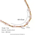 Elegant niche pink freshwater pearl necklace in 18K gold plated stainless steel - Wire Wrapped Freshwater Pearl Handmade Link Necklace - Gold