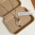 Matte zilveren bloemenketting met tijgeroogsteen en verstelbare slangenketting - Bloem Tijgeroog-Zilver-Koffie