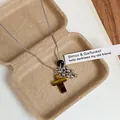 Minimalistische handgemaakte ketting met tijgeroog stenen kruishanger en zilveren kralen - Kruis Textuur-Zilver-Koffie