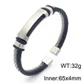 Heren C-vormige gedraaide staaldraad armband in zilver en zwart met matte plaat - Binnen 65x4mm / Zwart en Zilver Weven Stijl (KB167888-KLHQ)