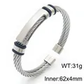 Zilveren roestvrijstalen kabelarmband voor heren met zwarte ringen - Binnen 62x4mm / Zwart en Zilver Gestikt Stijl (KB179564-KLHQ)