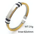 Hip hop tweekleurige roestvrijstalen draadkabel armband met gezandstraalde plaat heren - Binnen 62x4mm / Goud en Zilver Weven Stijl (KB179565-KLHQ)