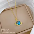Detail of starry planet pendant with blue galaxy stone and gold titanium chain. - 星月行星款式(G541) / 1 Piece / Gold