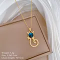 Detailed view of dainty gold cat pendant necklace with blue starry stone and crystals - 猫咪星空款式(A227) / 1 Piece / Gold