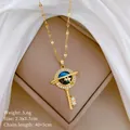 Detail shot of a luxury gold-toned starry sky stone key pendant necklace with sparkling crystals - 钥匙星空款式(B415) / 1 Piece / Gold