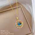 Elegant gold-plated titanium steel star stone necklace with blue planet pendant - Planet Crescent Style (F237) / 1 Piece / Gold