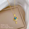 Detailed view of cosmic starry stone pendant necklace in gold stainless steel finish - 土星五角星款式(H241) / 1 Piece / Gold