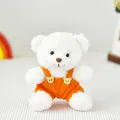Small white plush teddy bear toy wearing orange corduroy overalls with bear buttons - White Bear With Orange Overalls / 12cm (Bead Chain)