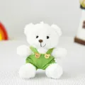 Dettaglio di un morbido orsetto di peluche bianco con una simpatica salopette in velluto verde. - Orsetto Bianco con Salopette Verde