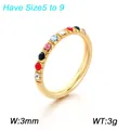 3mm goudkleurige titanium stalen ring met kleurrijke zirkoonstenen in regenboog - Maat 5 / Gouden Band met 12-kleuren Zirkonia Sterrenhemel Stijl (KR115859-GC)