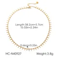 Detailed view of a gold stainless steel tassel necklace with dimensions and weight info - Gold (HC-N40927)
