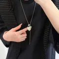 Elegante collana lunga con ciondolo a cuore geometrico vintage argento per donne - Cuore Argento (50#)
