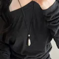 Elegante collana minimalista con ciondolo a goccia d'argento e cordoncino nero da donna - Argento Nero Opaco (53#)