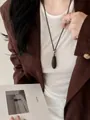 Collana con ciondolo a goccia in legno marrone stile etnico vintage con cordino regolabile - Caffè Opaco (56#)